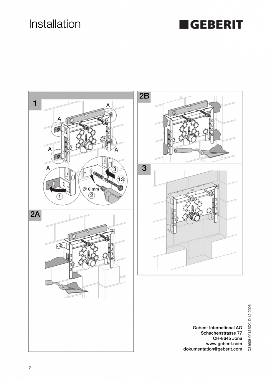 Pagina 2-Instructiuni de montaj pentru elementul de instalare Geberit Kombifix pentru bideu GEBERIT...