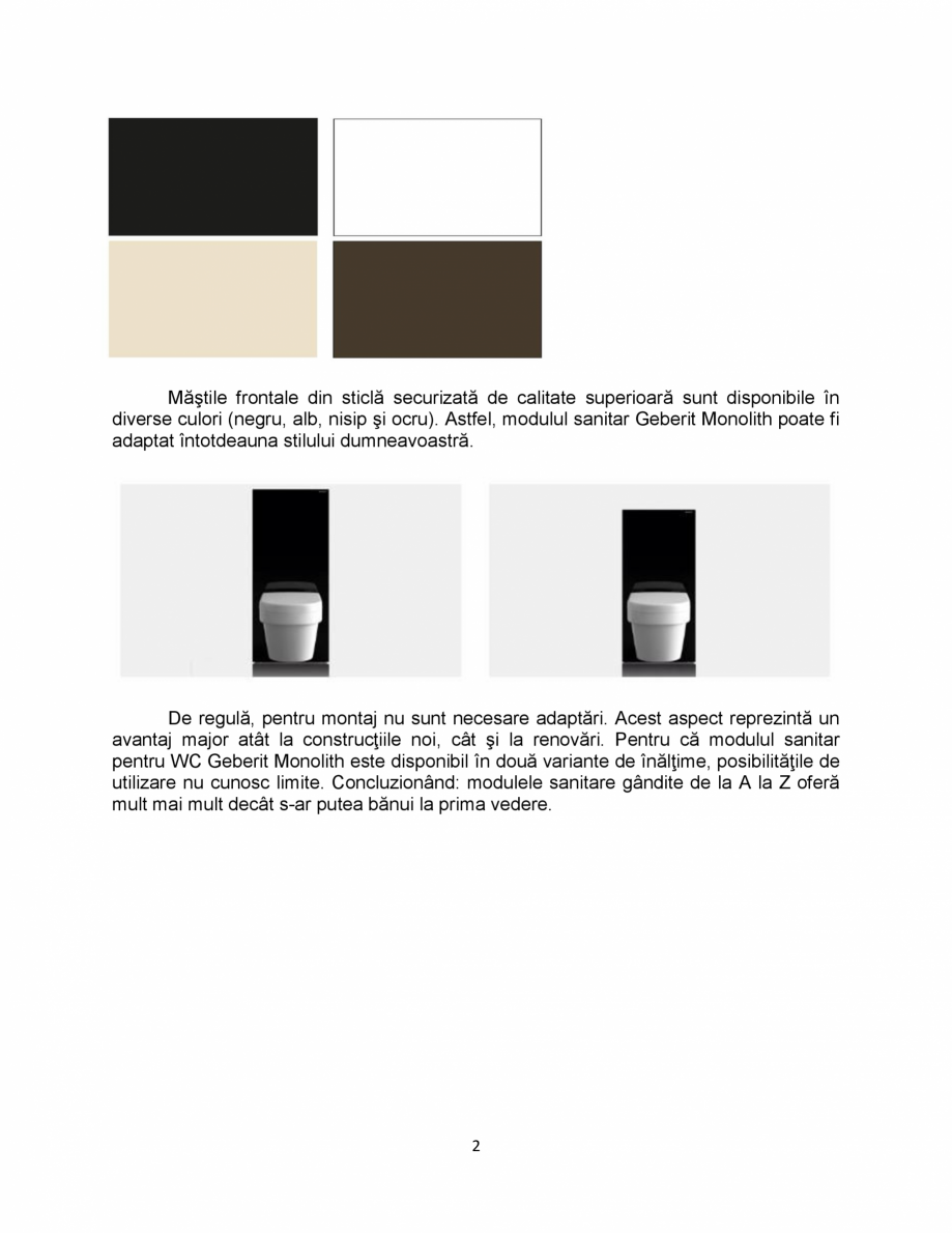 Pagina 2-Frumusete si functionalitate - prezentarea modulului sanitar Geberit GEBERIT Monolith Catalog,...