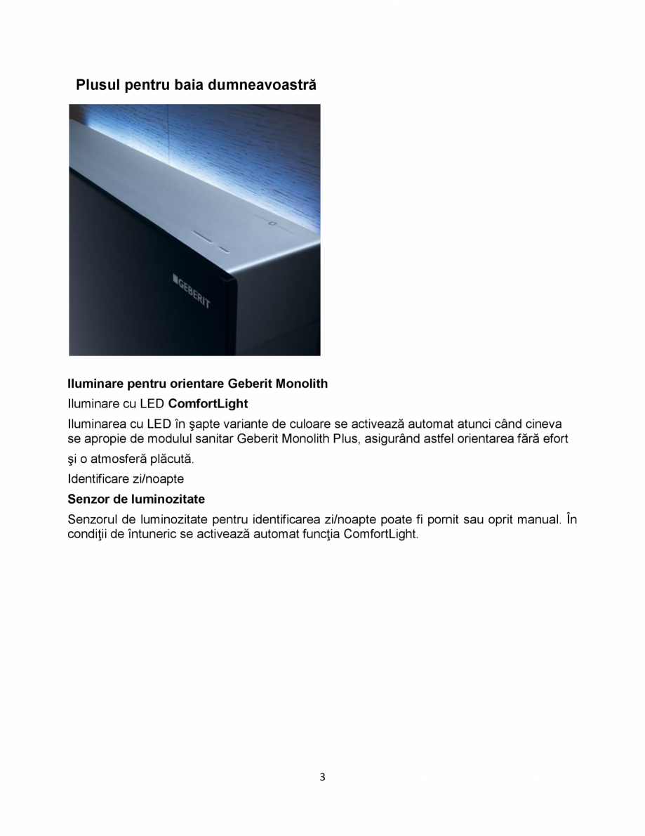 Pagina 3-Frumusete si functionalitate - prezentarea modulului sanitar Geberit GEBERIT Monolith Catalog,...