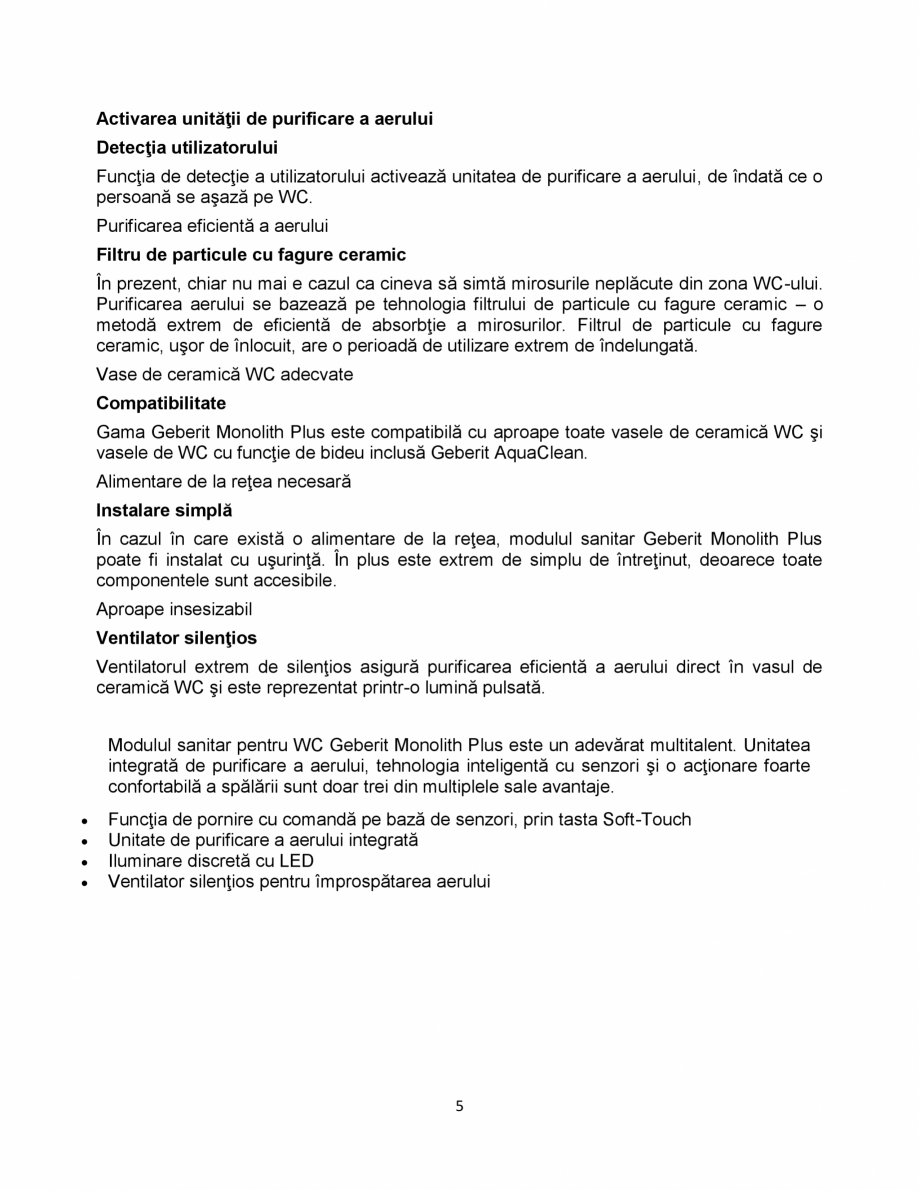 Pagina 5-Frumusete si functionalitate - prezentarea modulului sanitar Geberit GEBERIT Monolith Catalog,...
