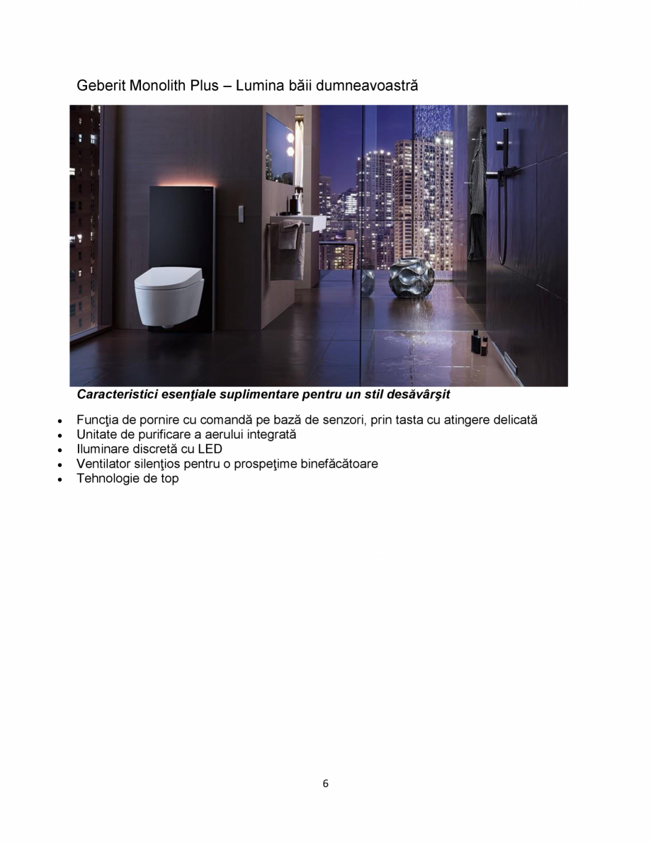 Pagina 6-Frumusete si functionalitate - prezentarea modulului sanitar Geberit GEBERIT Monolith Catalog,...