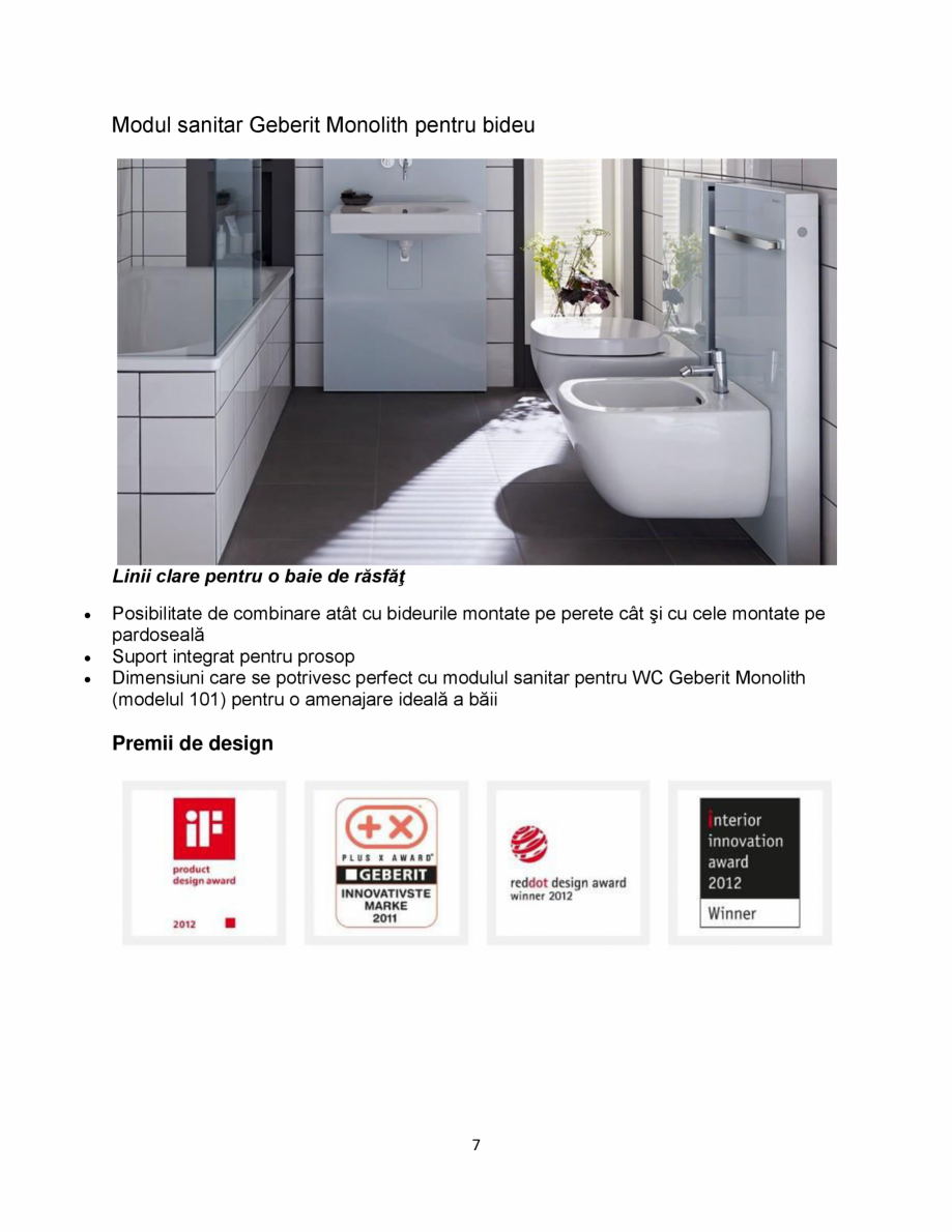 Pagina 7-Frumusete si functionalitate - prezentarea modulului sanitar Geberit GEBERIT Monolith Catalog,...
