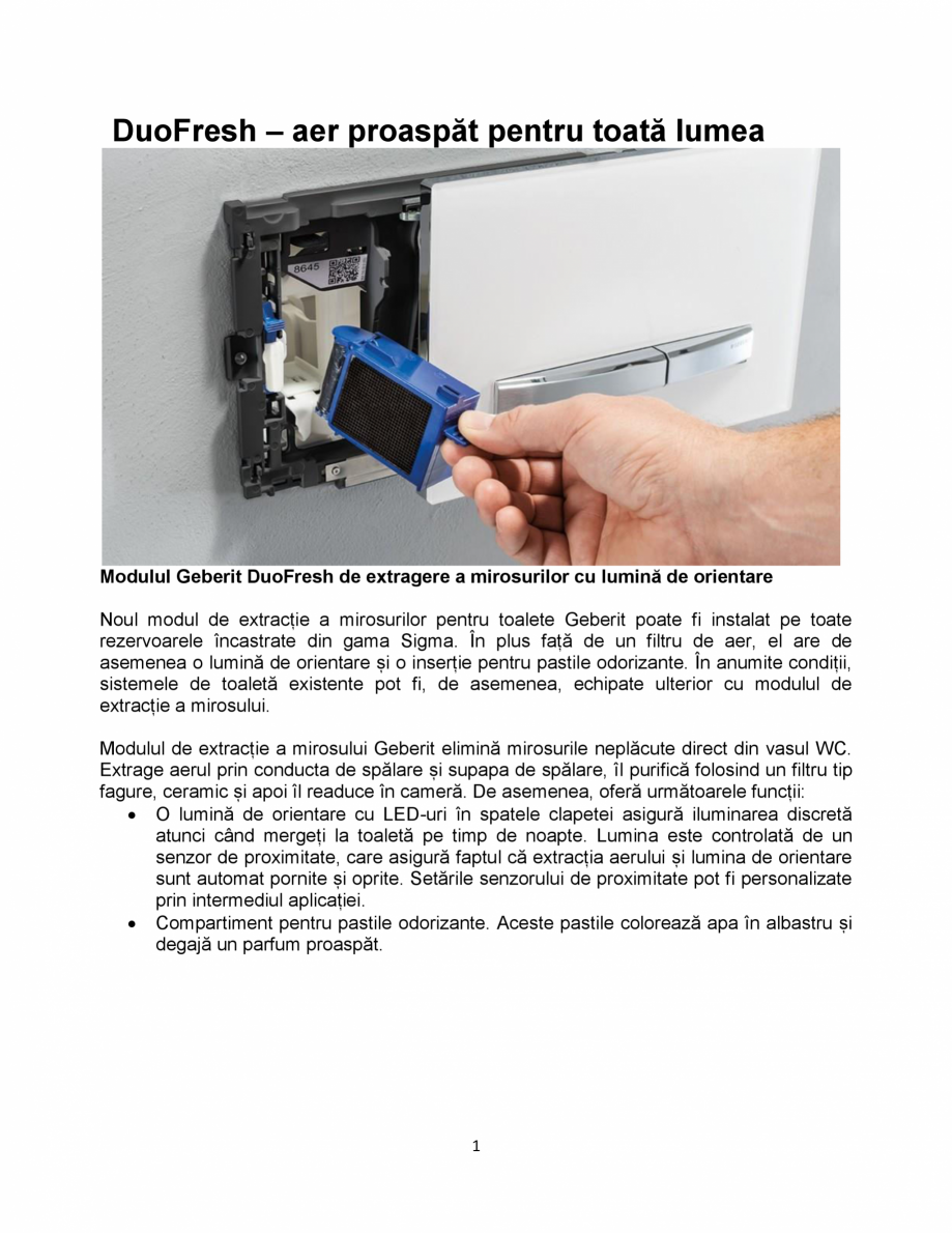Pagina 1-DuoFresh – aer proaspat pentru toata lumea GEBERIT Catalog, brosura Romana DuoFresh – aer...