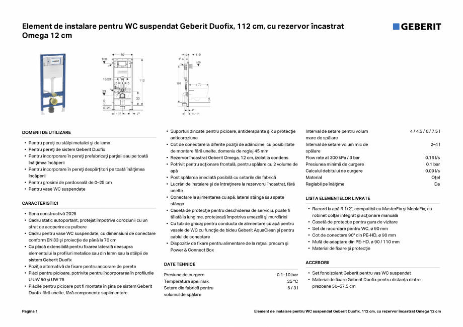 Pagina 1-Element de instalare pentru WC suspendat Geberit Duofix, 112 cm, cu rezervor &icirc;ncastrat Omega...