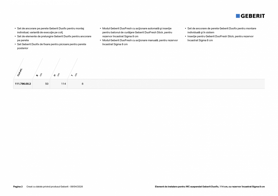 Pagina 2-Element de instalare pentru WC suspendat Geberit Duofix, 114 cm, cu rezervor &icirc;ncastrat Sigma 8...
