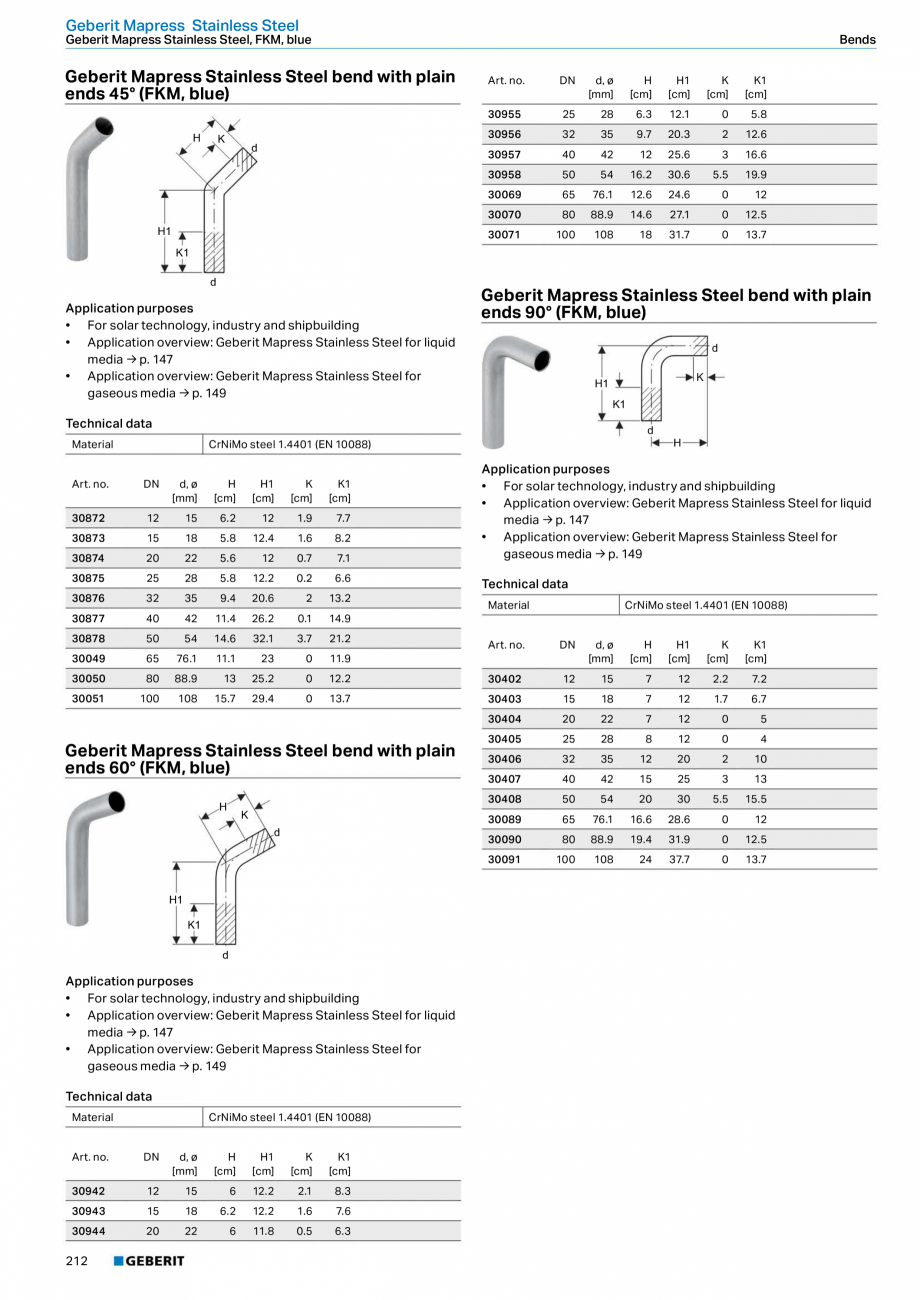Pagina 212-Sisteme de conducte Geberit 2015-2016 GEBERIT Catalog, brosura Engleza 
Application purposes
•	...