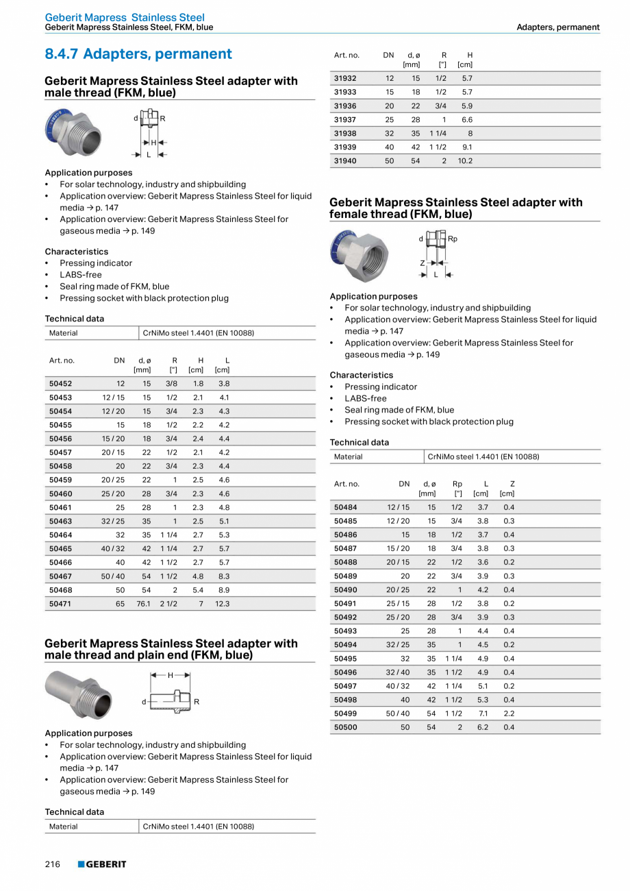 Pagina 216-Sisteme de conducte Geberit 2015-2016 GEBERIT Catalog, brosura Engleza gasket	PN	10/16	→	p.	140...