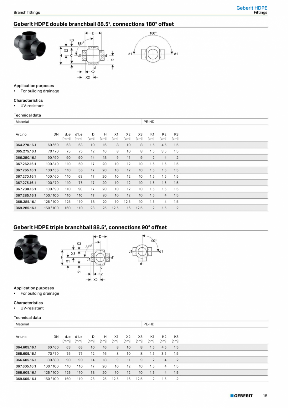 Pagina 11-Sistem de drenaj Geberit HDPE GEBERIT Fisa tehnica Engleza haracteristics
•	 Wide	radius
•	...