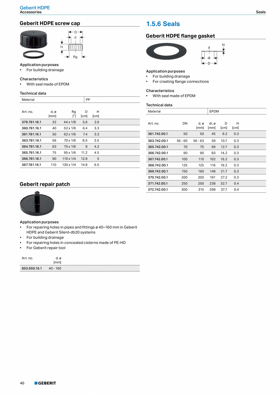 Pagina 42 - Sistem de drenaj Geberit HDPE GEBERIT Fisa tehnica Engleza 30.00.1

d, ø
[mm]

d1, ø...