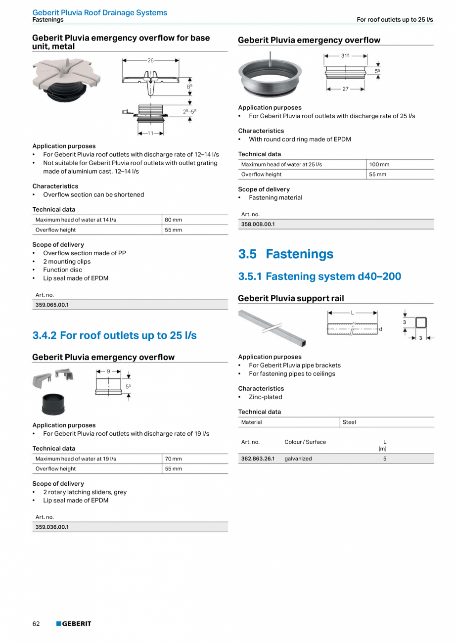 Pagina 10-Sistem de drenaj acoperis Geberit Pluvia GEBERIT Fisa tehnica Engleza  For	syphonic	roof	drainage...