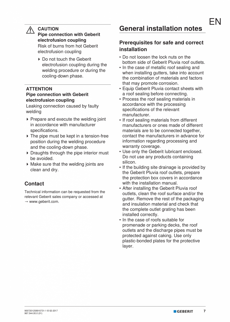 Pagina 7-Instructiuni de instalare - receptor de terasa  GEBERIT Geberit Pluvia Instructiuni montaj,...
