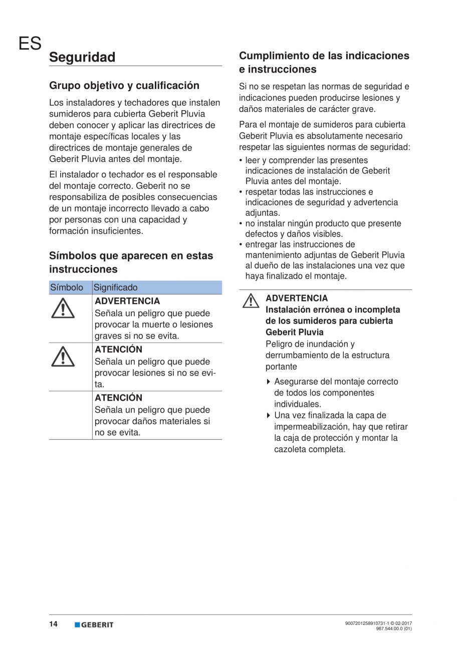 Pagina 14-Instructiuni de instalare - receptor de terasa  GEBERIT Geberit Pluvia Instructiuni montaj,...