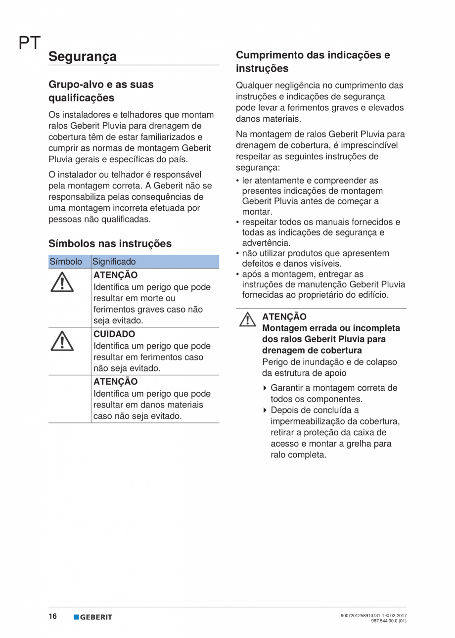 Pagina 16-Instructiuni de instalare - receptor de terasa  GEBERIT Geberit Pluvia Instructiuni montaj,...