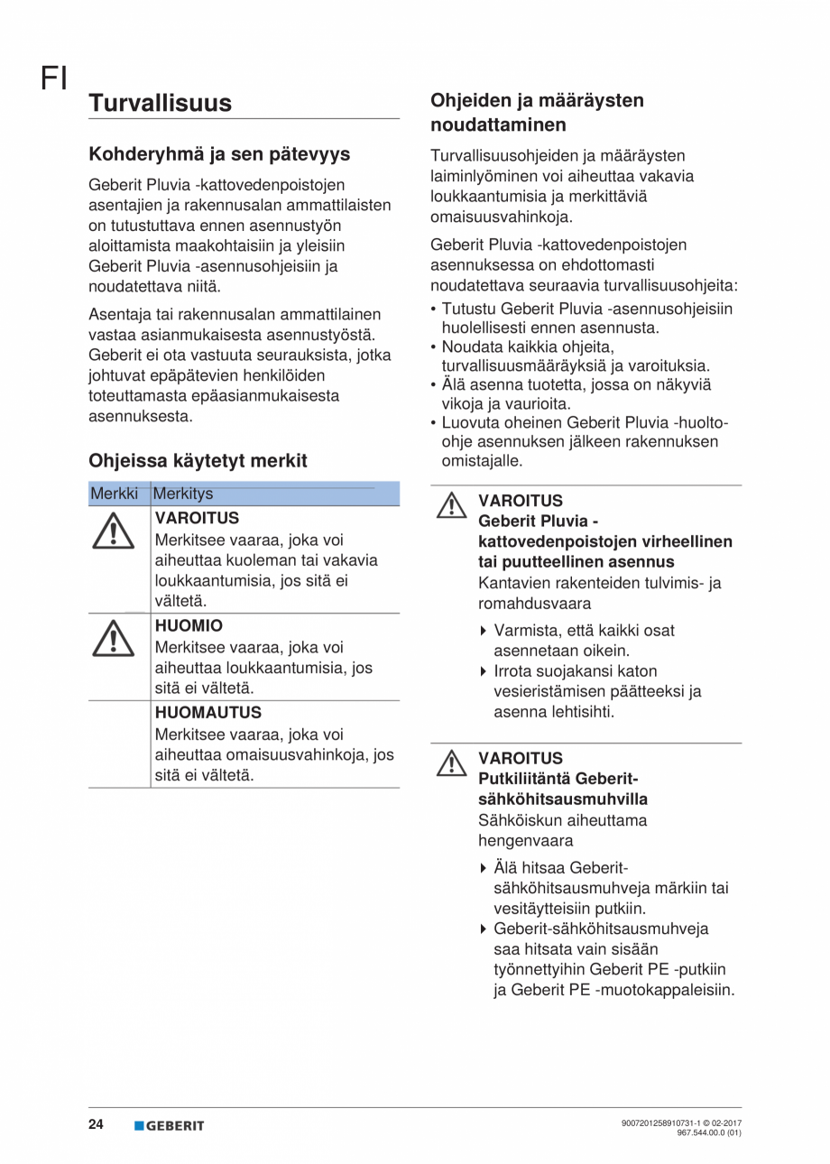 Pagina 24-Instructiuni de instalare - receptor de terasa  GEBERIT Geberit Pluvia Instructiuni montaj,...