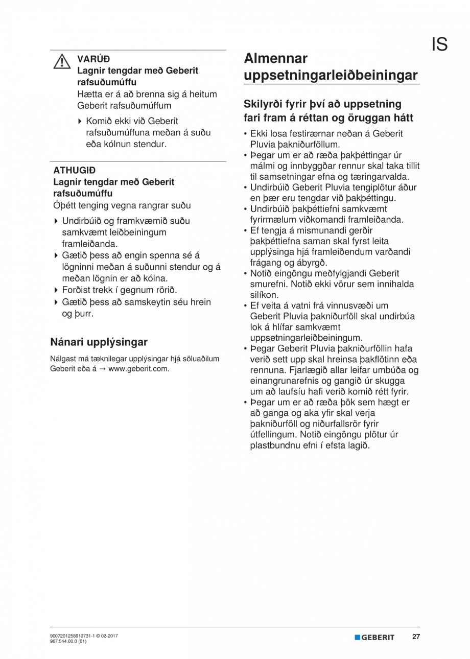 Pagina 27 - Instructiuni de instalare - receptor de terasa  GEBERIT Geberit Pluvia Instructiuni...
