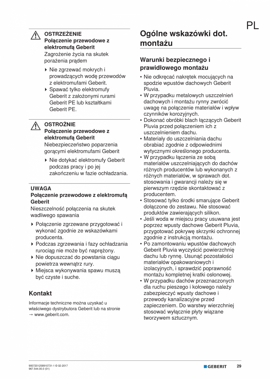 Pagina 29-Instructiuni de instalare - receptor de terasa  GEBERIT Geberit Pluvia Instructiuni montaj,...