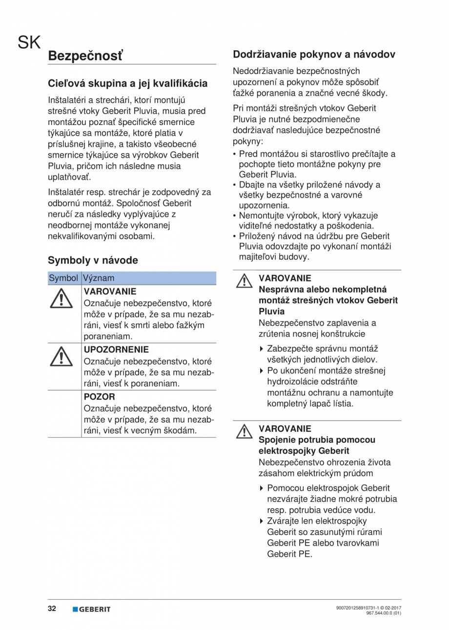 Pagina 32 - Instructiuni de instalare - receptor de terasa  GEBERIT Geberit Pluvia Instructiuni...
