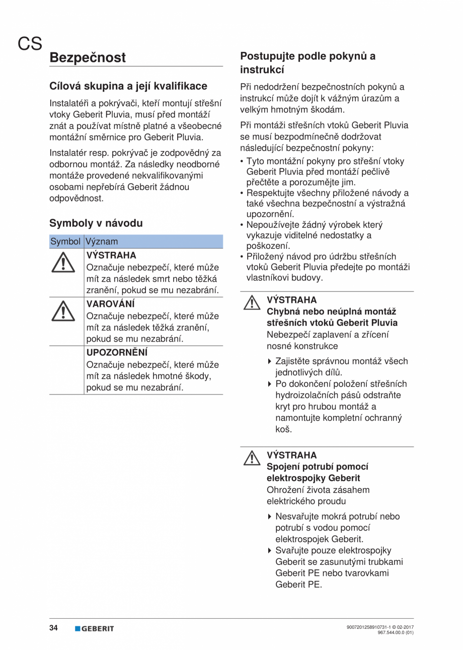 Pagina 34-Instructiuni de instalare - receptor de terasa  GEBERIT Geberit Pluvia Instructiuni montaj,...