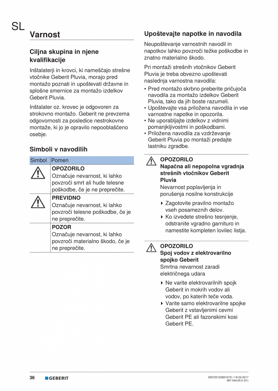 Pagina 36-Instructiuni de instalare - receptor de terasa  GEBERIT Geberit Pluvia Instructiuni montaj,...