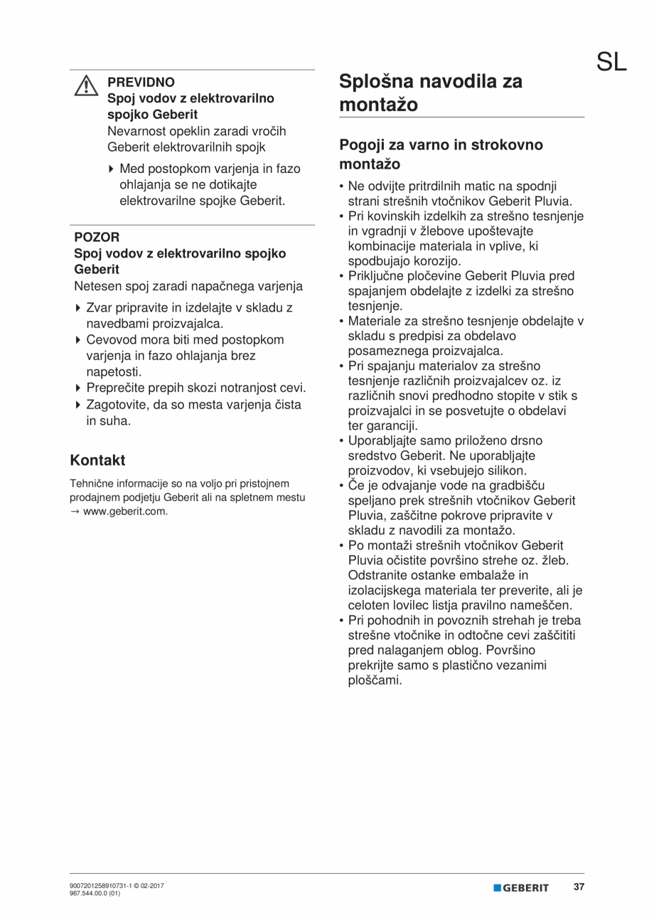 Pagina 37-Instructiuni de instalare - receptor de terasa  GEBERIT Geberit Pluvia Instructiuni montaj,...