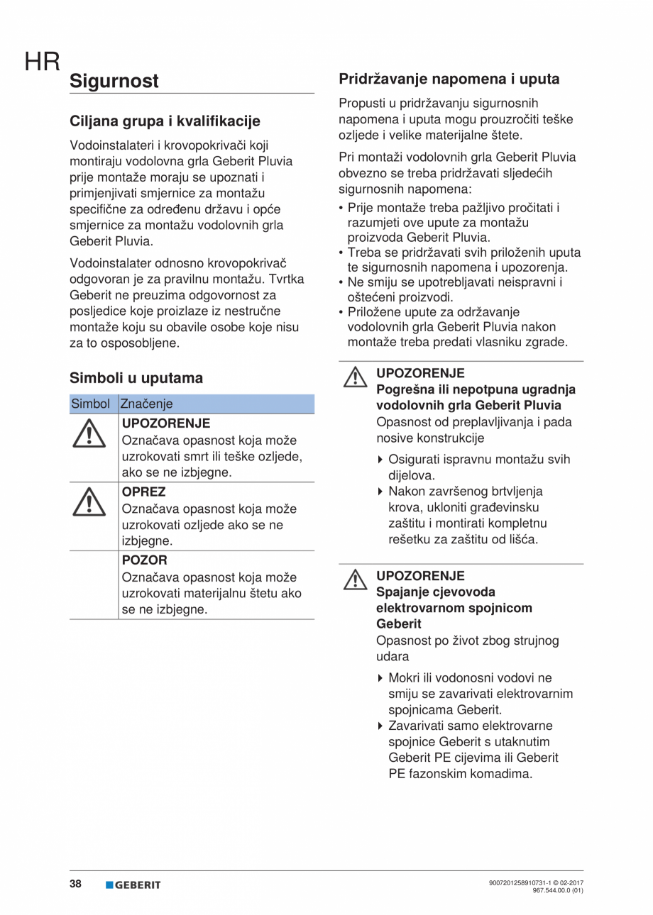 Pagina 38-Instructiuni de instalare - receptor de terasa  GEBERIT Geberit Pluvia Instructiuni montaj,...