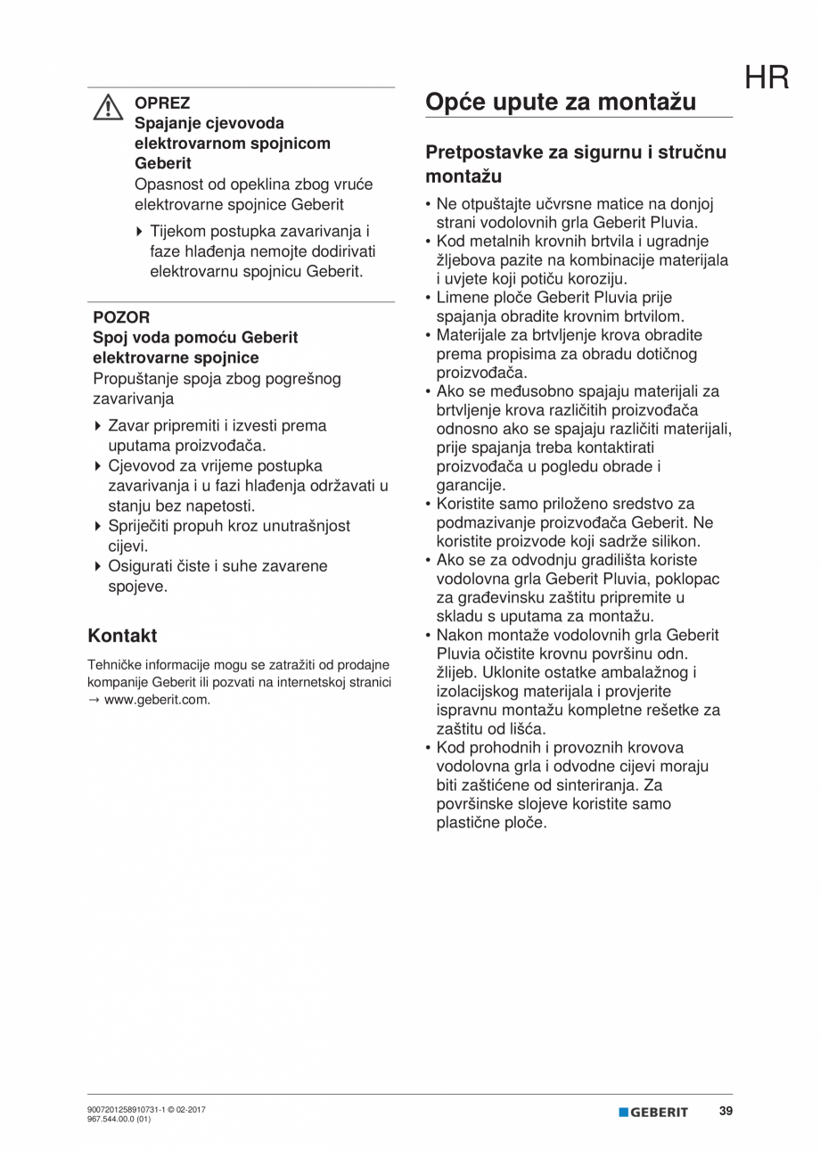 Pagina 39-Instructiuni de instalare - receptor de terasa  GEBERIT Geberit Pluvia Instructiuni montaj,...