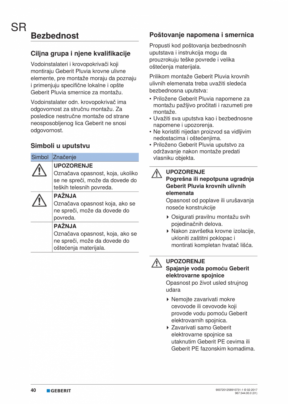 Pagina 40-Instructiuni de instalare - receptor de terasa  GEBERIT Geberit Pluvia Instructiuni montaj,...