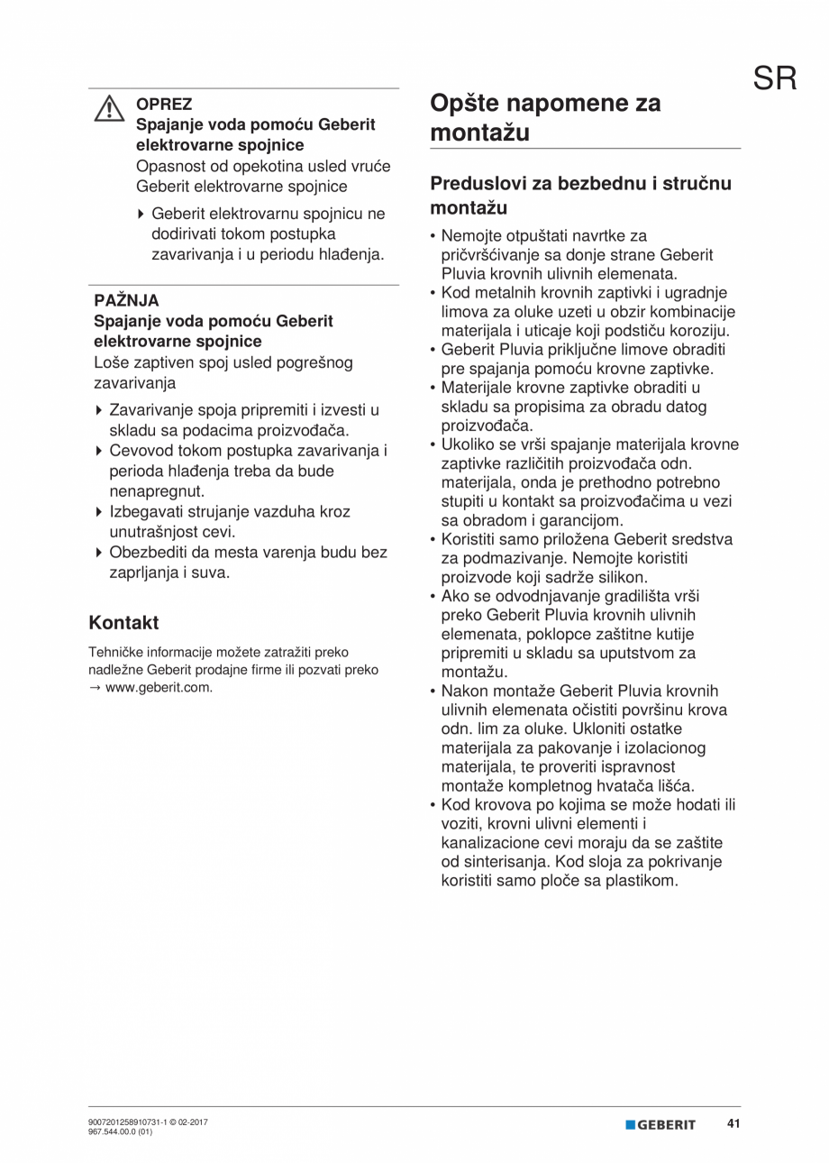 Pagina 41-Instructiuni de instalare - receptor de terasa  GEBERIT Geberit Pluvia Instructiuni montaj,...