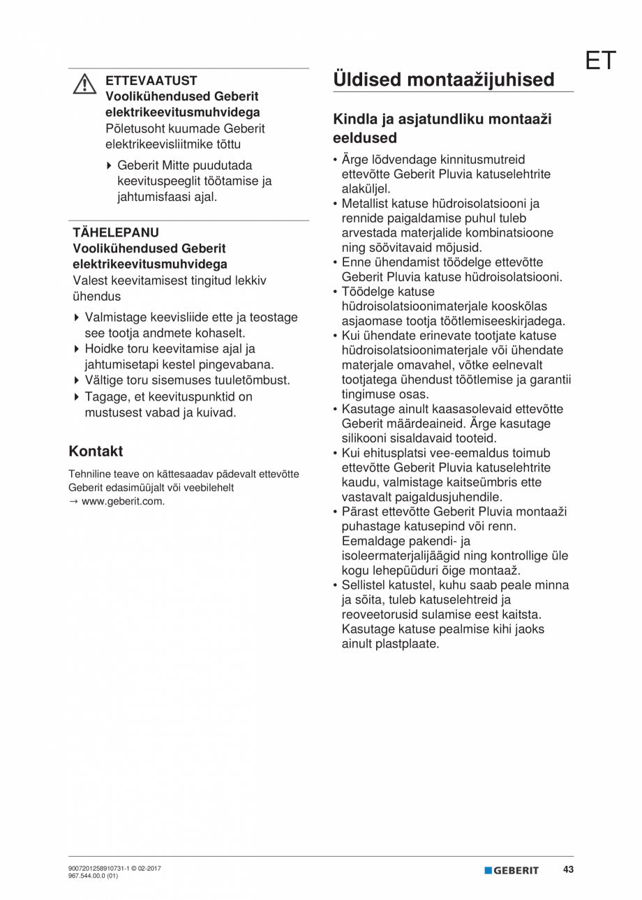 Pagina 43-Instructiuni de instalare - receptor de terasa  GEBERIT Geberit Pluvia Instructiuni montaj,...