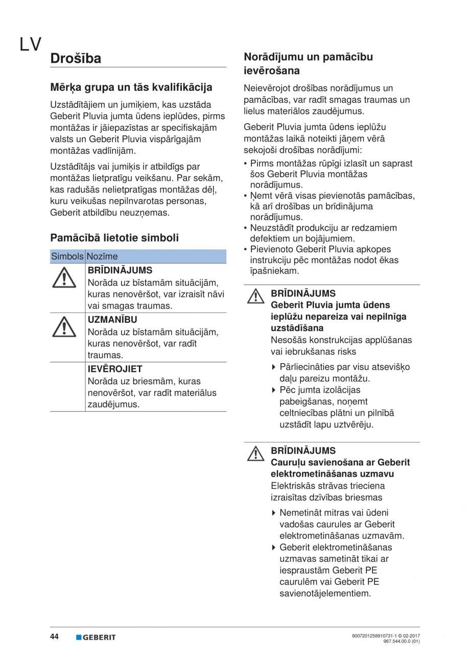 Pagina 44-Instructiuni de instalare - receptor de terasa  GEBERIT Geberit Pluvia Instructiuni montaj,...