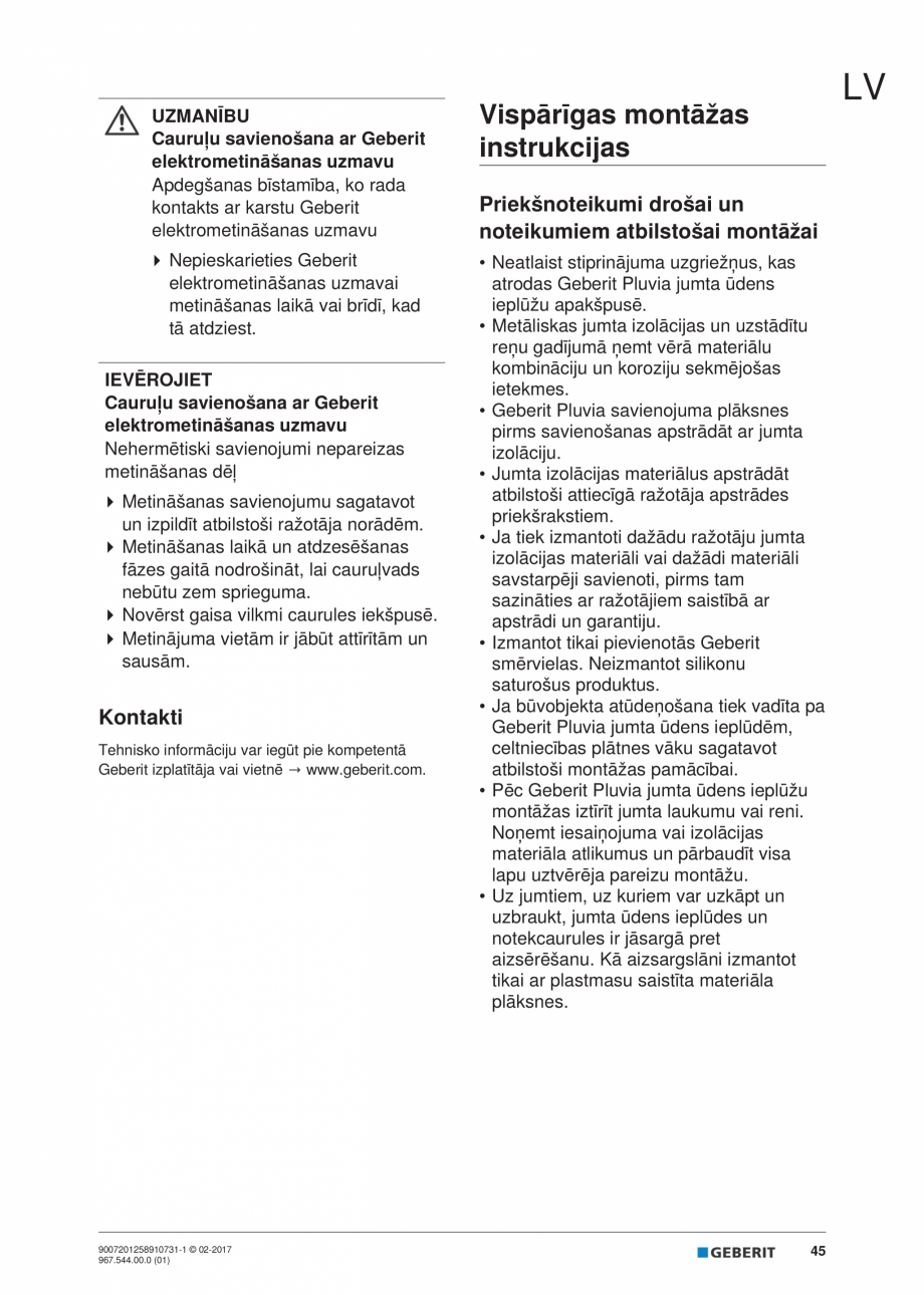 Pagina 45-Instructiuni de instalare - receptor de terasa  GEBERIT Geberit Pluvia Instructiuni montaj,...