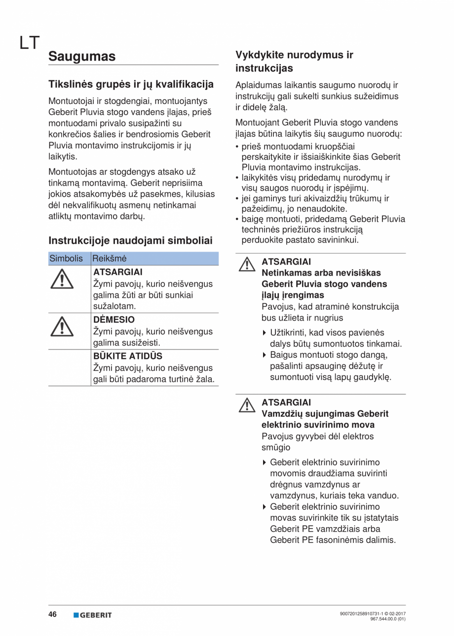 Pagina 46-Instructiuni de instalare - receptor de terasa  GEBERIT Geberit Pluvia Instructiuni montaj,...