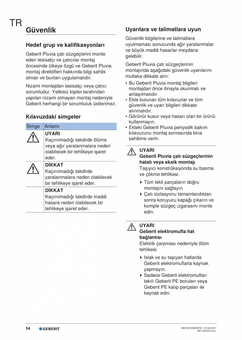 Pagina 54 - Instructiuni de instalare - receptor de terasa  GEBERIT Geberit Pluvia Instructiuni...