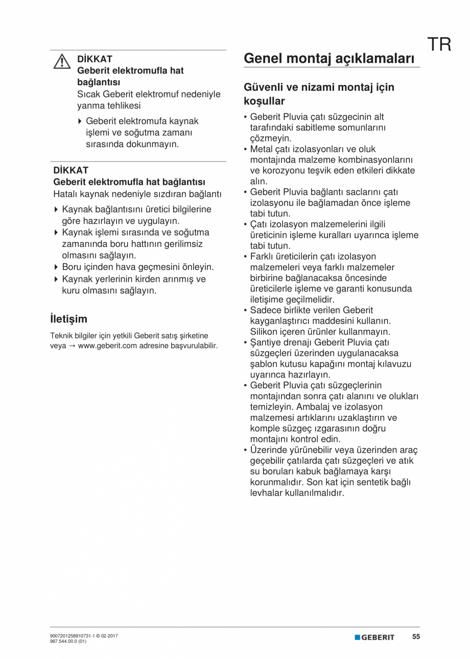 Pagina 55-Instructiuni de instalare - receptor de terasa  GEBERIT Geberit Pluvia Instructiuni montaj,...