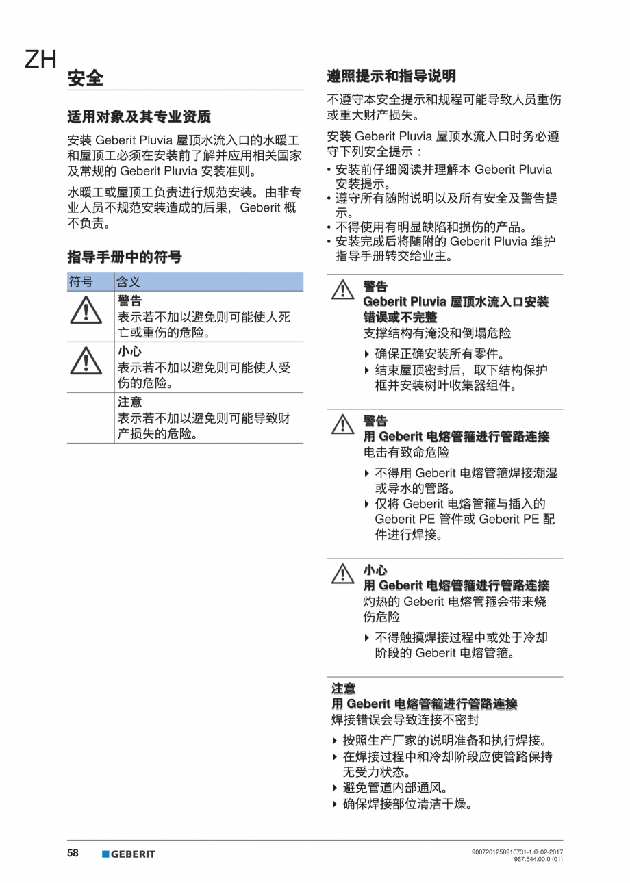 Pagina 58-Instructiuni de instalare - receptor de terasa  GEBERIT Geberit Pluvia Instructiuni montaj,...
