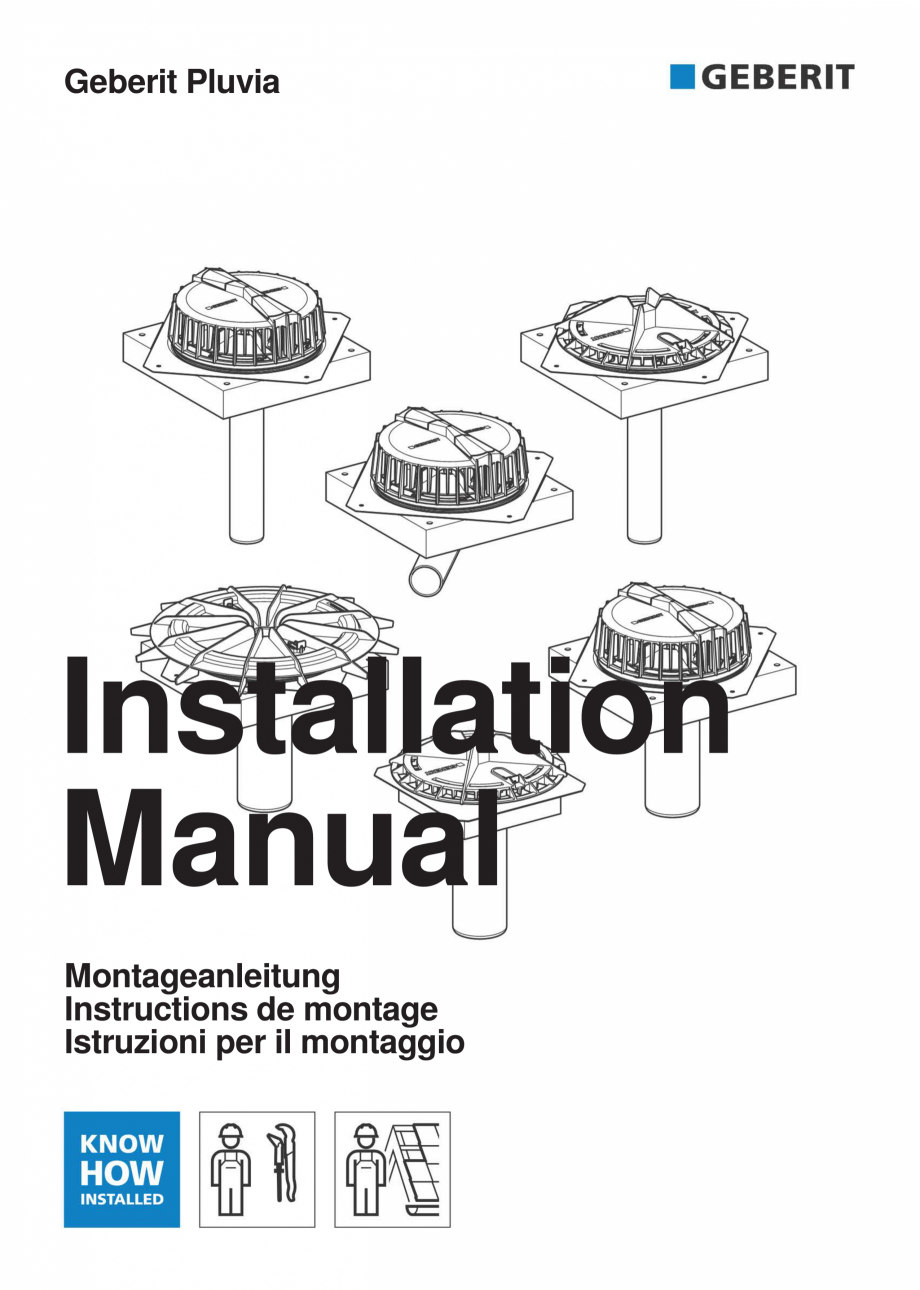 Pagina 1-Scheme pentru instalare - receptor de terasa  GEBERIT Geberit Pluvia Instructiuni montaj, utilizare ...
