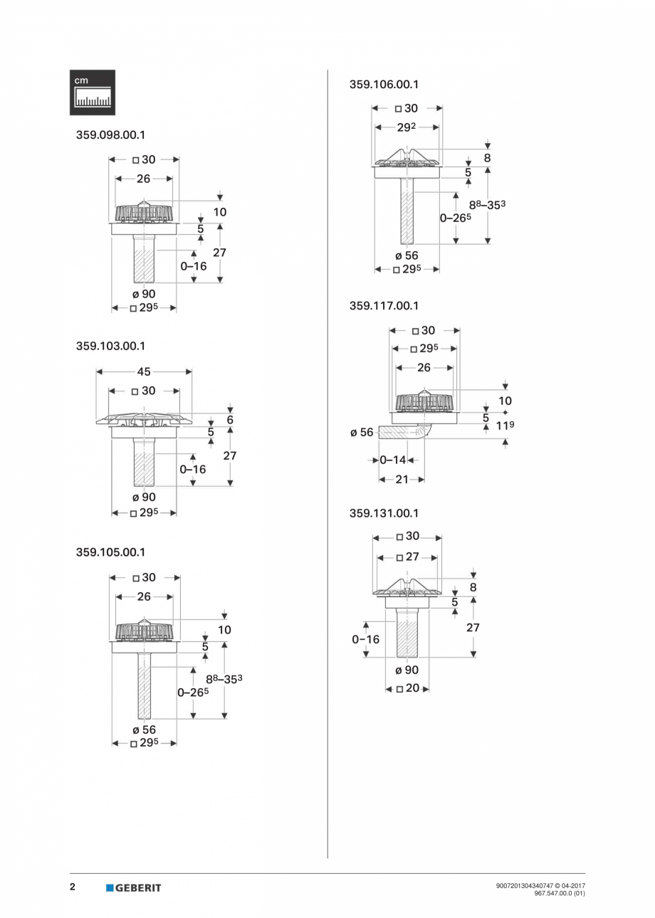 Pagina 2-Scheme pentru instalare - receptor de terasa  GEBERIT Geberit Pluvia Instructiuni montaj, utilizare ...