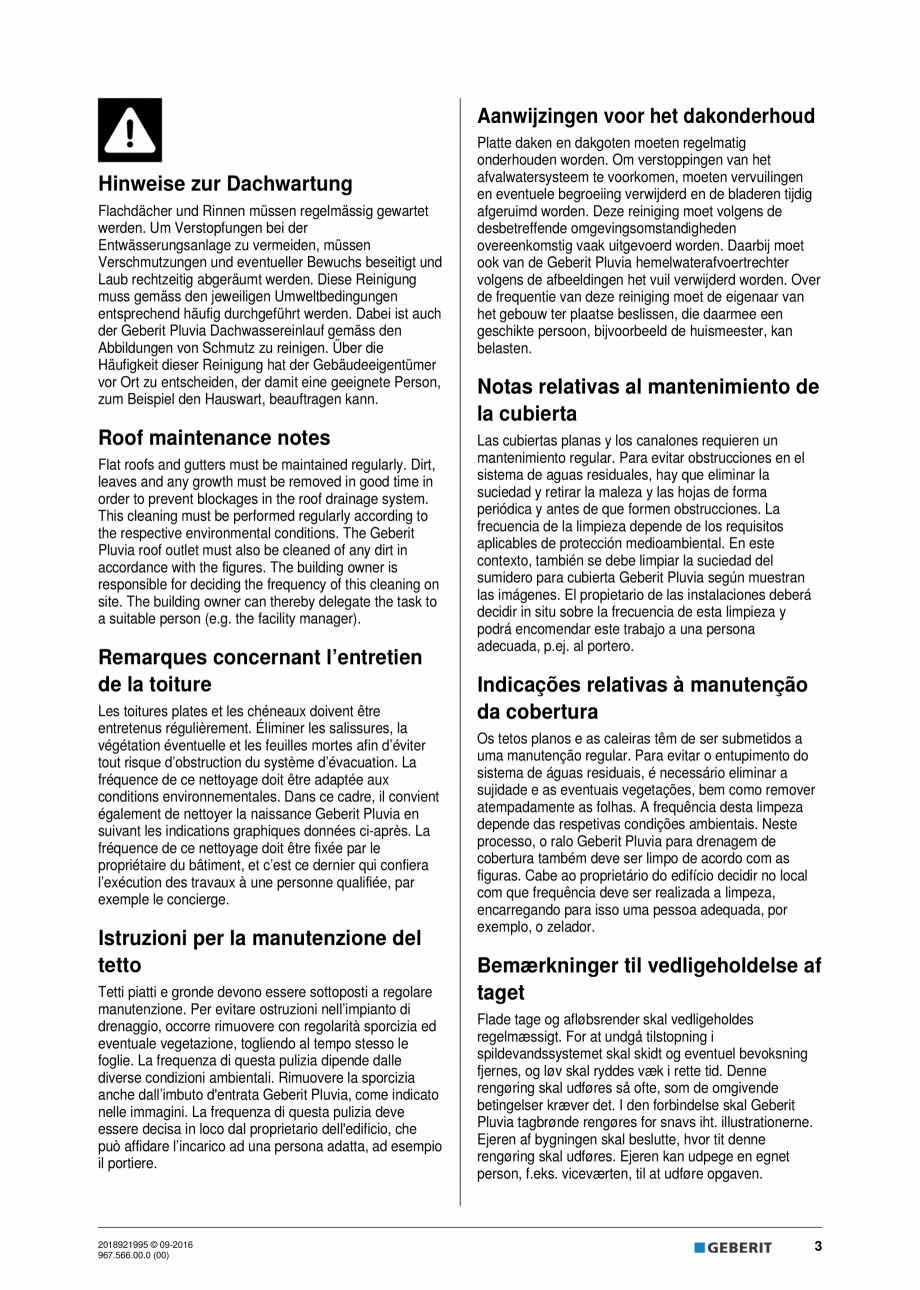 Pagina 3-Manual cu instructiuni pentru lucrari de intretinere pentru receptor de terasa  GEBERIT Geberit...