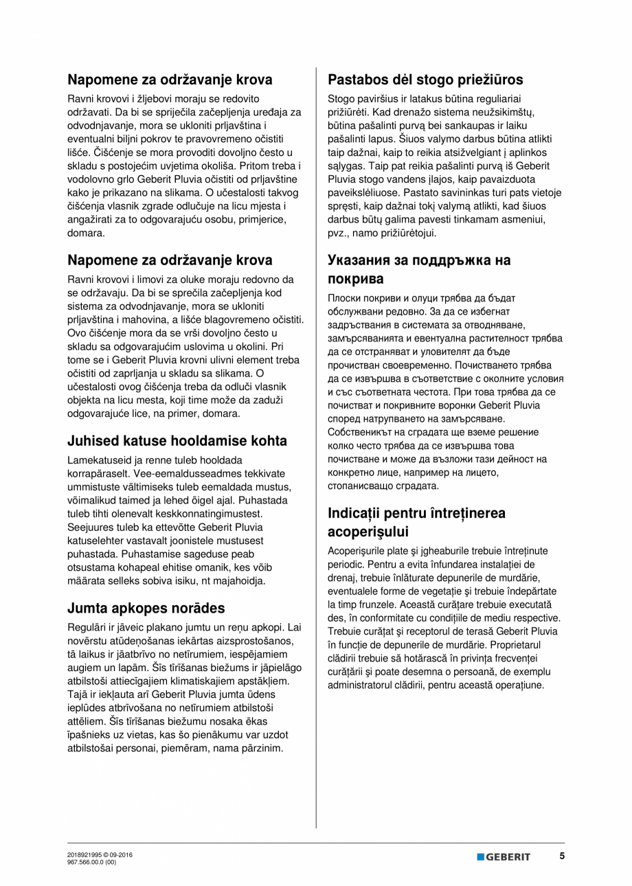 Pagina 5-Manual cu instructiuni pentru lucrari de intretinere pentru receptor de terasa  GEBERIT Geberit...
