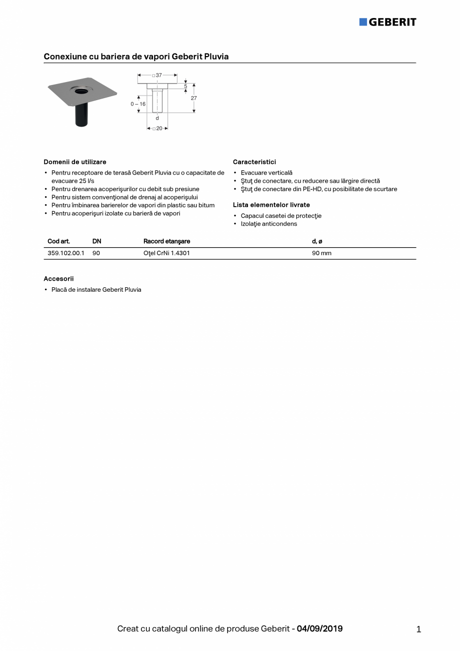 Pagina 1-Conexiune cu bariera de vapori Geberit Pluvia - pt receptoare cu capac evacuare 25l GEBERIT Fisa...