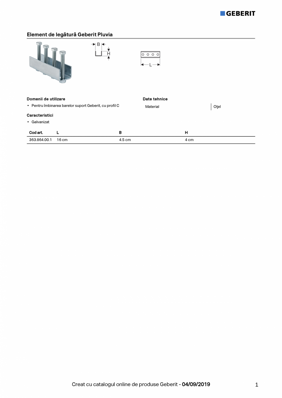 Pagina 1-Element de legatura  GEBERIT Geberit Pluvia Fisa tehnica Romana Element de legătură Geberit Pluvia...