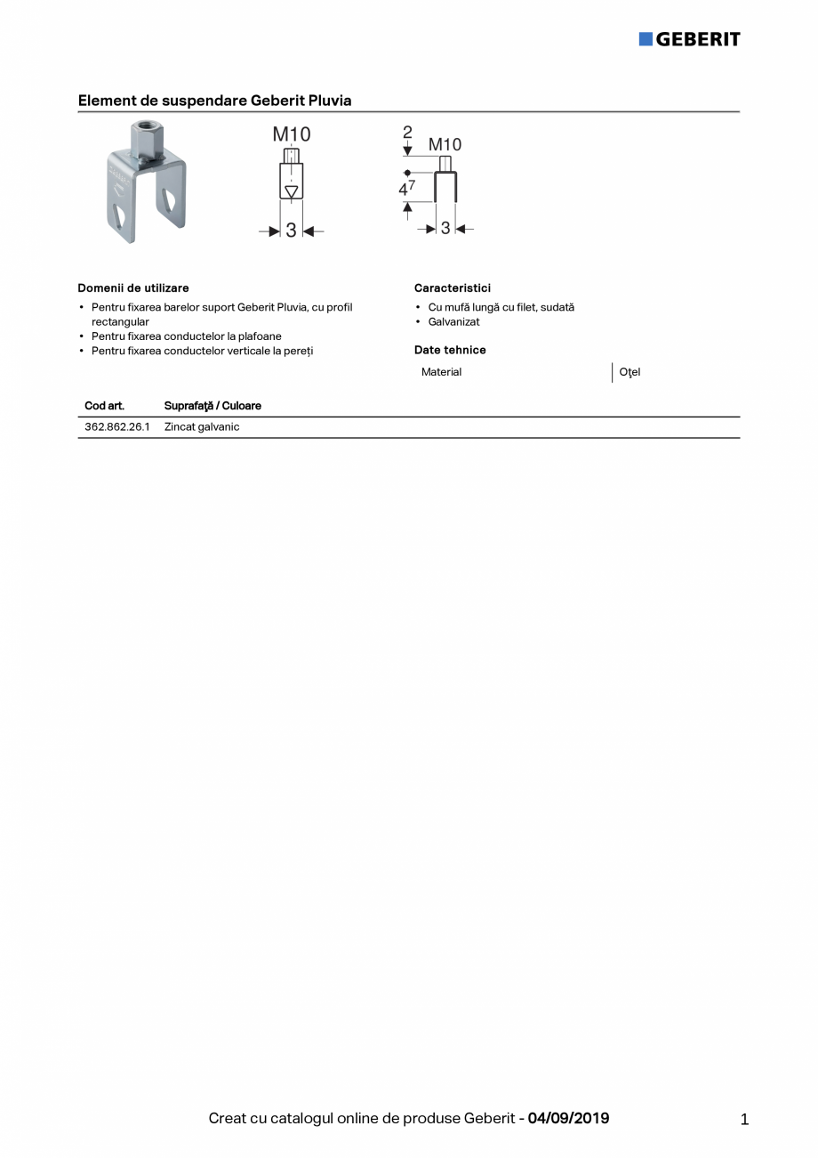 Pagina 1-Element de suspendare  GEBERIT Geberit Pluvia Fisa tehnica Romana Element de suspendare Geberit...