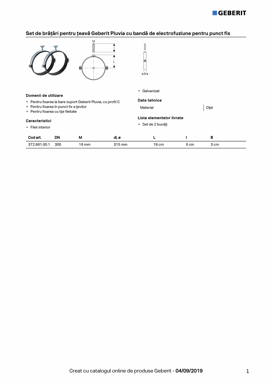 Pagina 1-Set de bratari pentru teava Geberit Pluvia cu banda de electrofuziune pentru punct fix GEBERIT Fisa ...