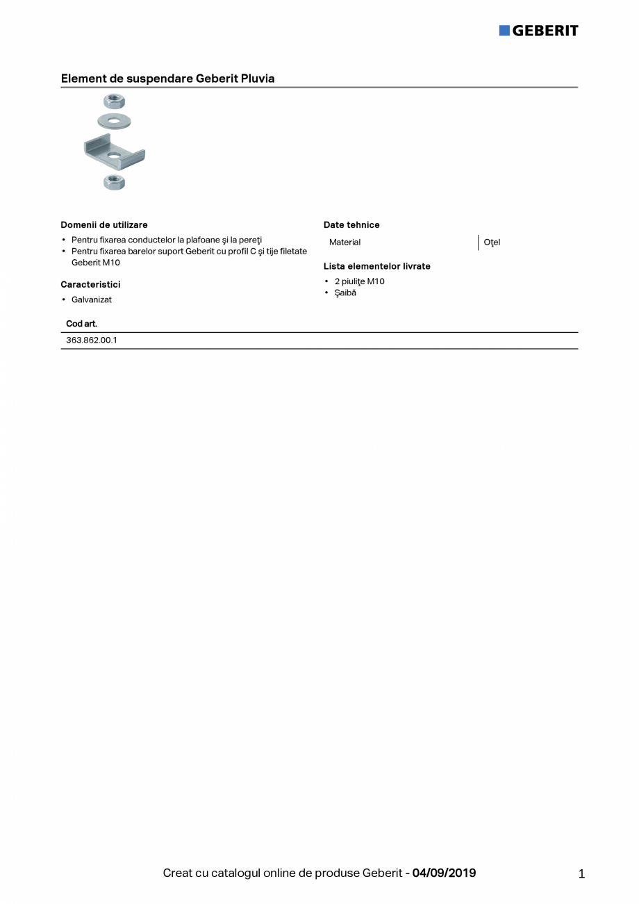 Pagina 1-Element de suspendare Geberit Pluvia - otel GEBERIT Fisa tehnica Romana Element de suspendare...