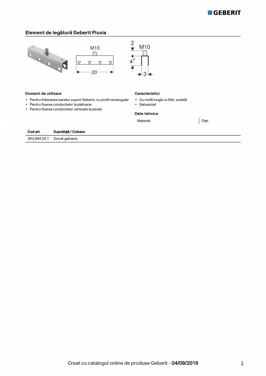 Pagina 1-Element de legatura Geberit Pluvia cu mufa lunga cu filet GEBERIT Fisa tehnica Romana Element de...