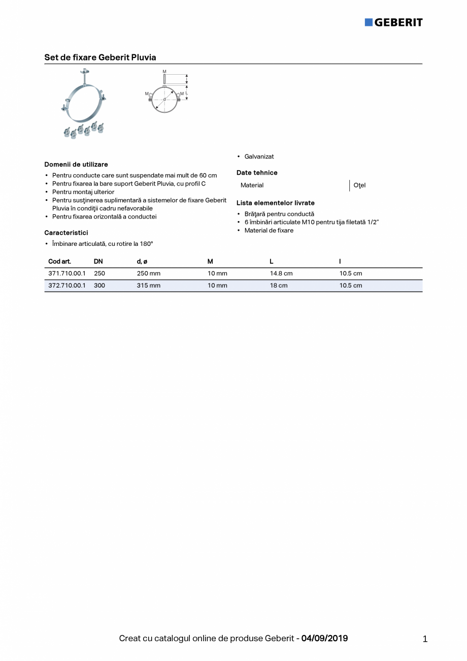 Pagina 1-Set de fixare Geberit Pluvia - imbinare articulata GEBERIT Fisa tehnica Romana Set de fixare Geberit...