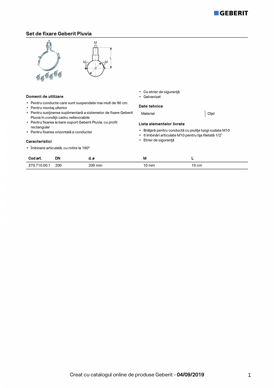 Pagina 1-Set de fixare Geberit Pluvia - pt conducte suspendate mai mult de 60 cm GEBERIT Fisa tehnica Romana ...