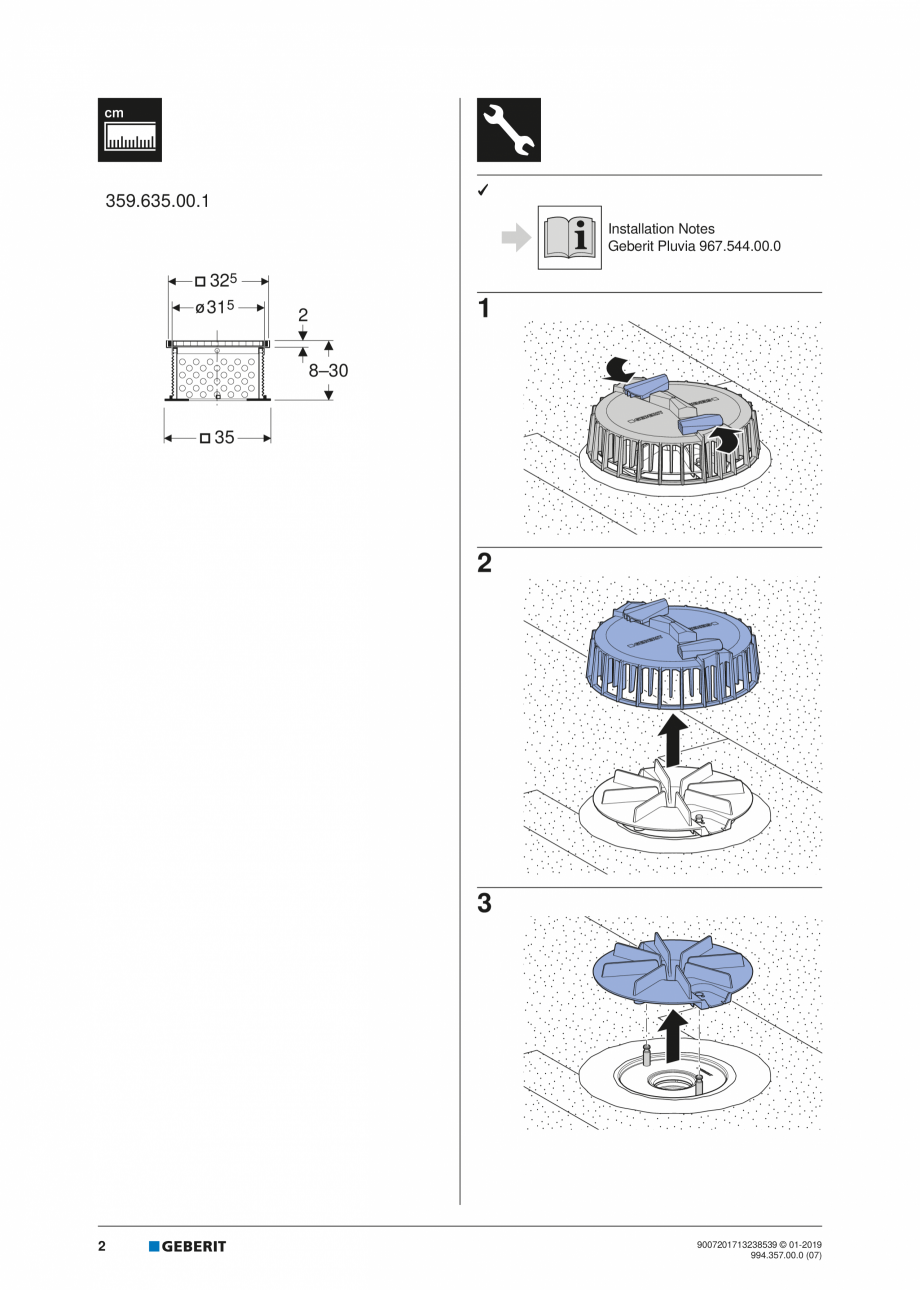 Pagina 2-Instructiuni de montaj pentru setul de completare, care suporta greutate GEBERIT Geberit Pluvia...