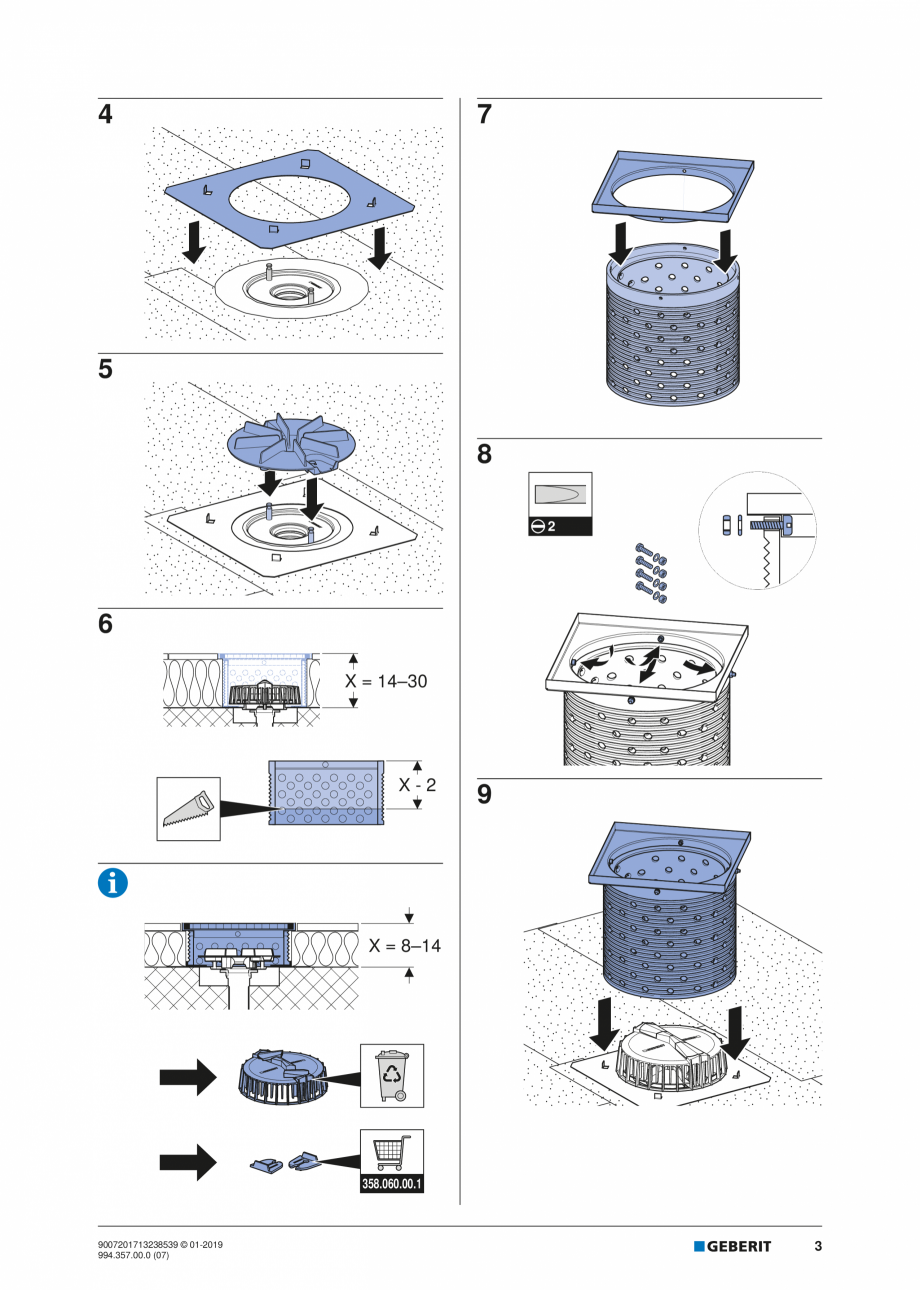Pagina 3-Instructiuni de montaj pentru setul de completare, care suporta greutate GEBERIT Geberit Pluvia...