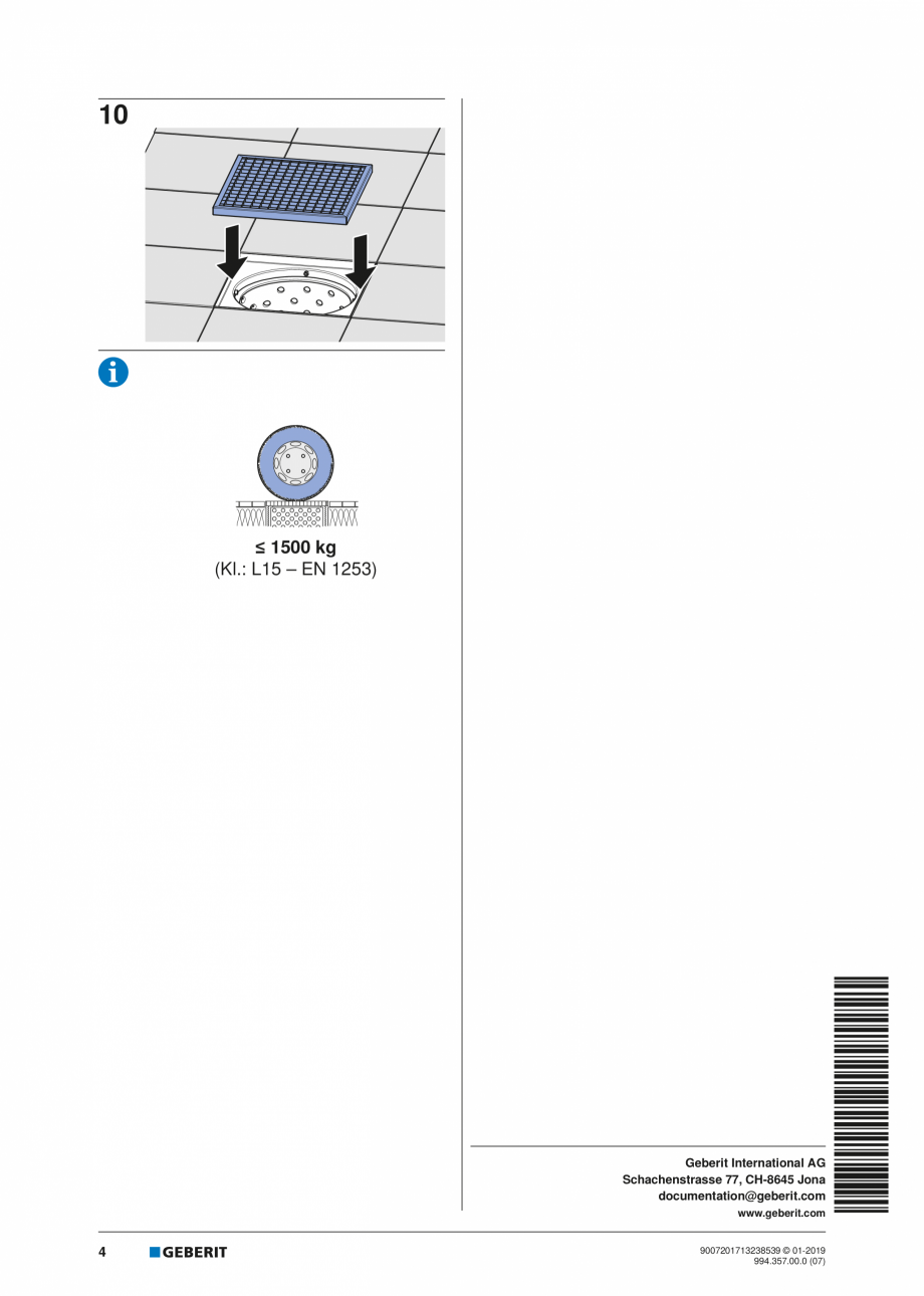 Pagina 4-Instructiuni de montaj pentru setul de completare, care suporta greutate GEBERIT Geberit Pluvia...